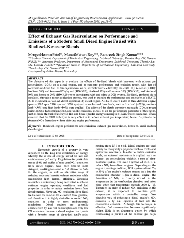 (PDF) Effect of Exhaust Gas Recirculation on Performance and Emissions