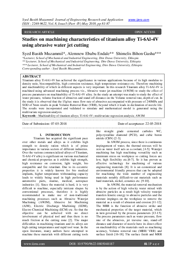(PDF) Studies on machining characteristics of titanium alloy Ti6Al4V