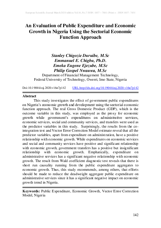 (PDF) An Evaluation of Public Expenditure and Economic Growth in ...