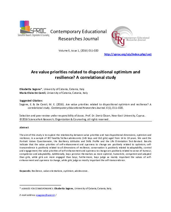 (PDF) Are value priorities related to dispositional optimism and ...