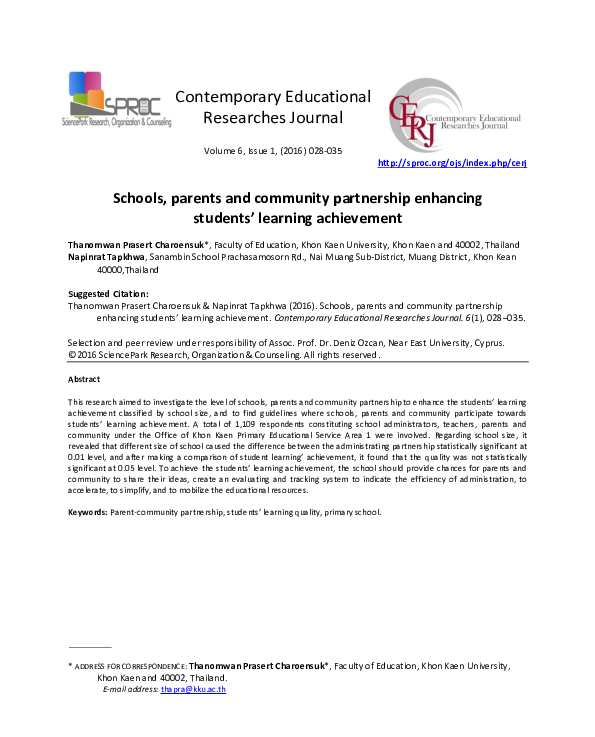 (PDF) Schools, parents and community partnership enhancing students ...