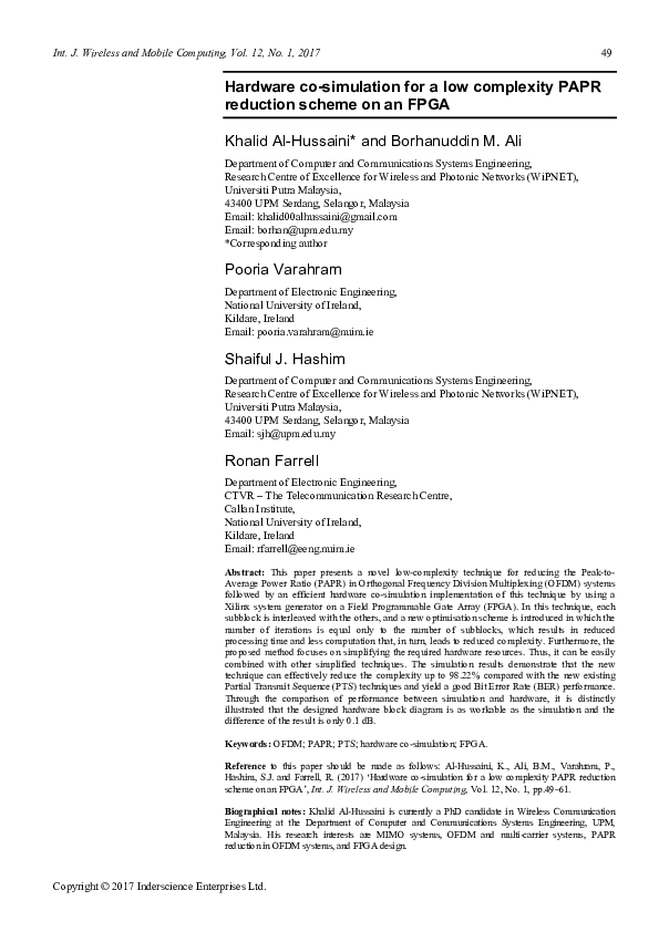 (PDF) Hardware co-simulation for a low complexity PAPR reduction scheme ...