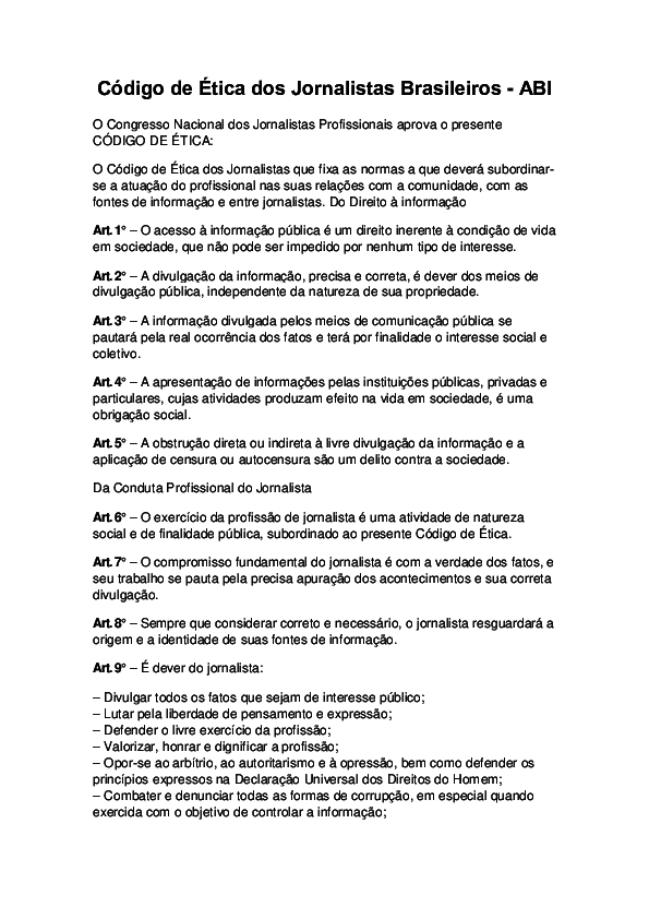 (PDF) Código de Ética dos Jornalistas Brasileiros -ABI