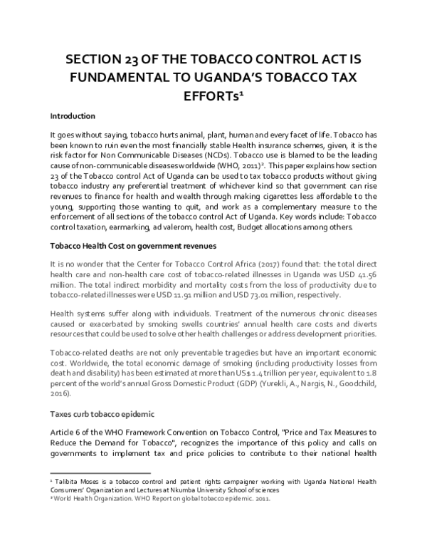 (PDF) SECTION 23 OF THE TOBACCO CONTROL ACT IS FUNDAMENTAL TO UGANDA'S