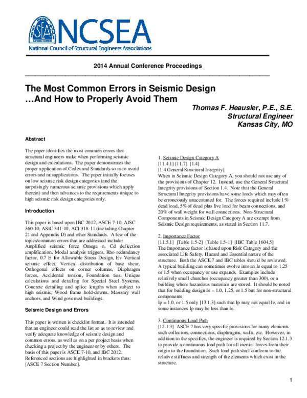 (PDF) The Most Common Errors in Seismic Design …And How to Properly ...