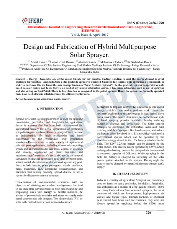 (PDF) Design and Fabrication of Hybrid Multipurpose Solar Sprayer