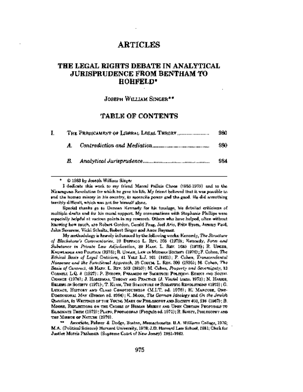 (PDF) Joseph William Singer, “The Legal Rights Debate in Analytical ...
