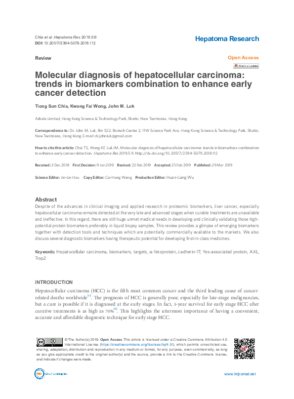 (PDF) Molecular diagnosis of hepatocellular carcinoma: trends in ...
