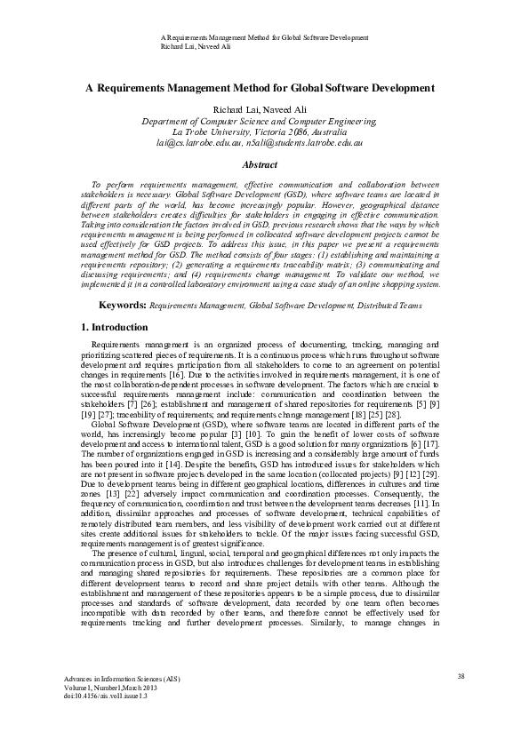 (PDF) A Requirements Management Method for Global Software Development