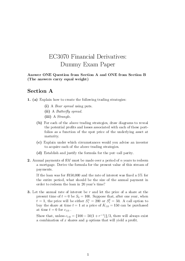 (PDF) EC3070 Financial Derivatives Dummy Exam Paper Answer ONE