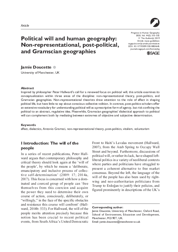 (PDF) [print issue version] Political will and human geography Non