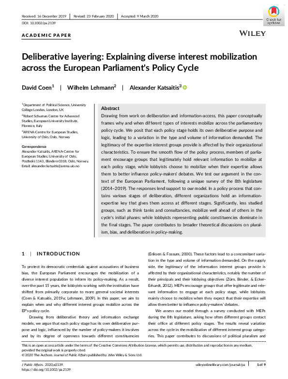(PDF) Deliberative layering: Explaining diverse interest mobilization ...