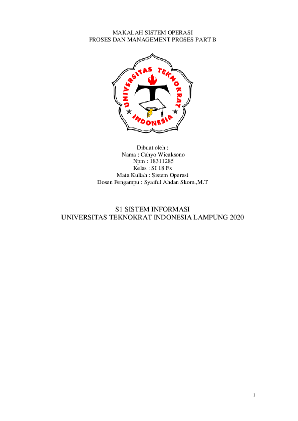 Pdf Makalah Sistem Operasi Proses Dan Management Proses Part B S1 Sistem Informasi Universitas Teknokrat Indonesia Lampung 2020 Cahyo Wicaksono Academia Edu