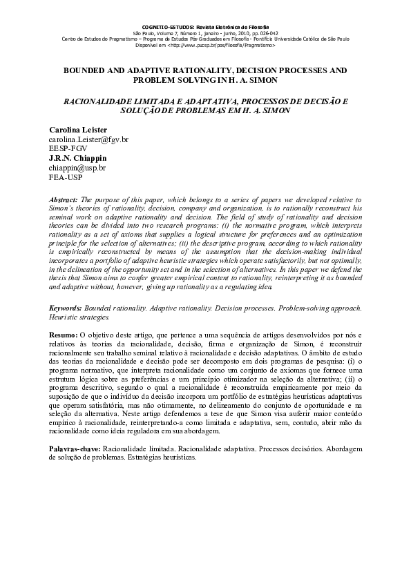 (PDF) Bounded and Adaptative Rationality, Decision Processes and ...