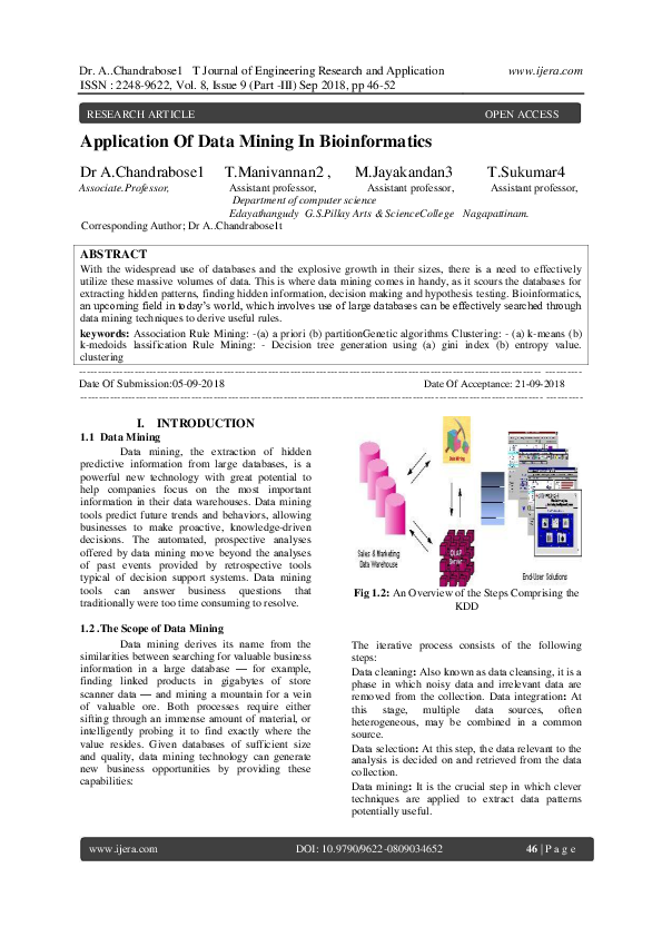 (PDF) Application Of Data Mining In Bioinformatics