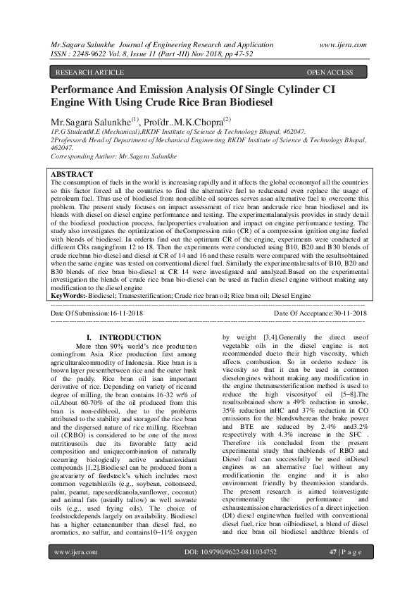 (PDF) Performance And Emission Analysis Of Single Cylinder CI Engine ...