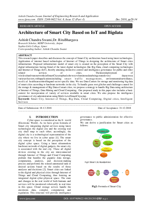(PDF) Architecture of Smart City Based on IoT and Bigdata