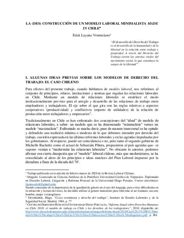 (PDF) LA (DES) CONSTRUCCIÓN DE UN MODELO LABORAL MINIMALISTA MADE IN CHILE