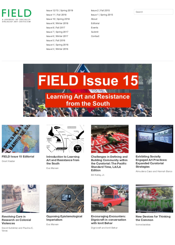 (PDF) FIELD A Journal of Socially Engaged Art Criticism Issue 15 Learning Art and Resistance