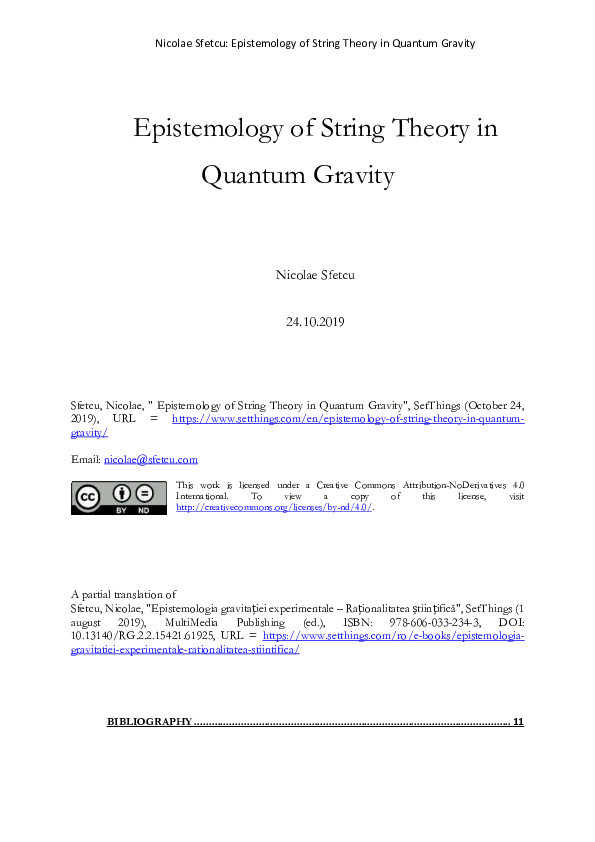 (PDF) Epistemology of String Theory in Quantum Gravity