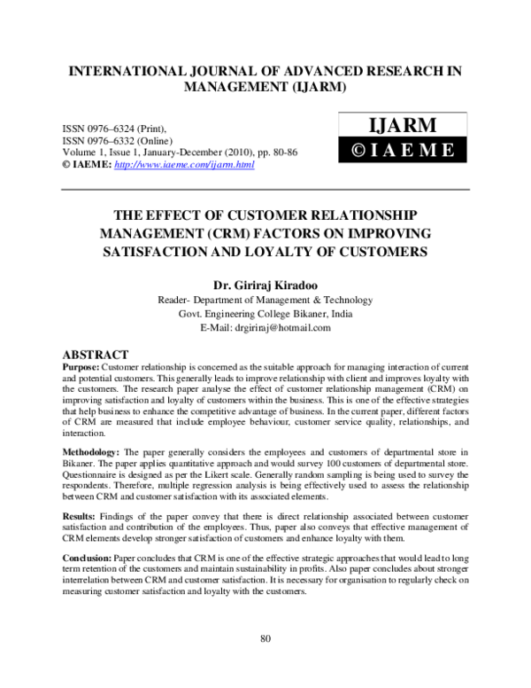 (PDF) THE EFFECT OF CUSTOMER RELATIONSHIP MANAGEMENT (CRM) FACTORS ON ...