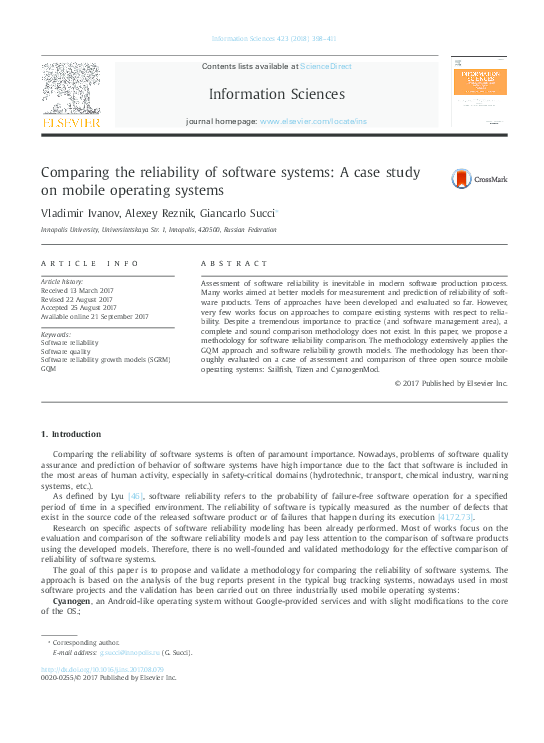 (PDF) Comparing the reliability of software systems: A case study on ...