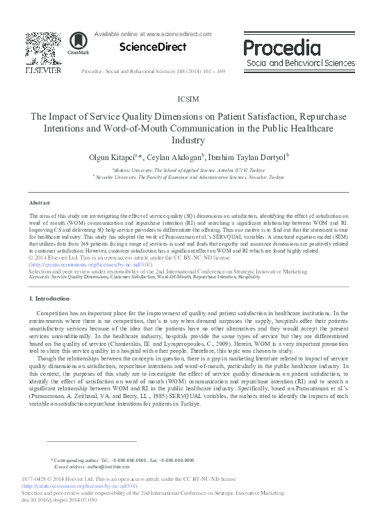 (PDF) The Impact of Service Quality Dimensions on Patient Satisfaction ...