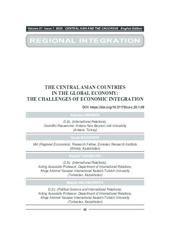 (PDF) REGIONAL INTEGRATION THE CENTRAL ASIAN COUNTRIES IN THE GLOBAL ...