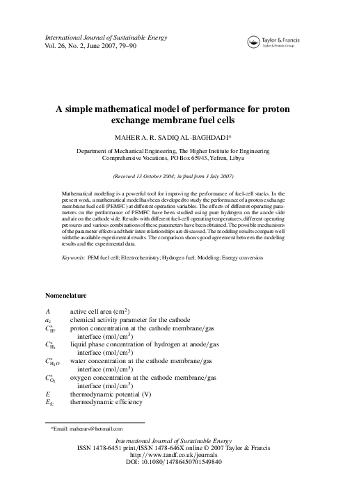 (PDF) A simple mathematical model of performance for proton exchange ...