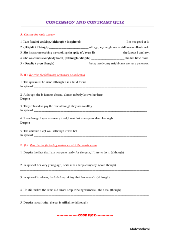 (PDF) Concession and Contrast Quiz Mubarak Abdessalami Academia.edu