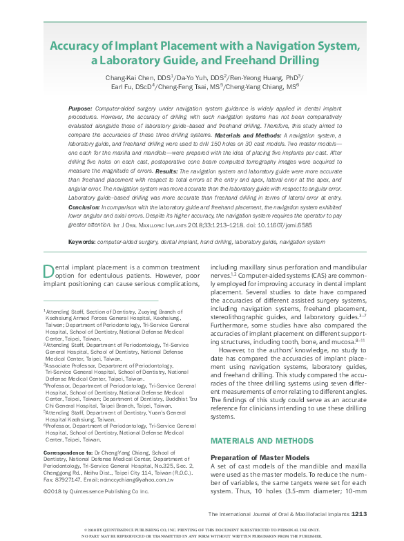 (PDF) Accuracy of Implant Placement with a Navigation System, a ...