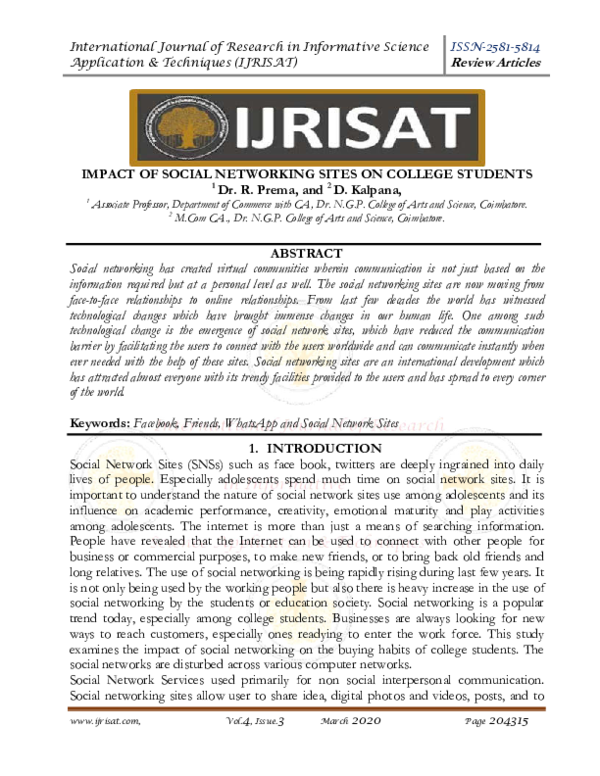 (PDF) IMPACT OF SOCIAL NETWORKING SITES ON COLLEGE STUDENTS