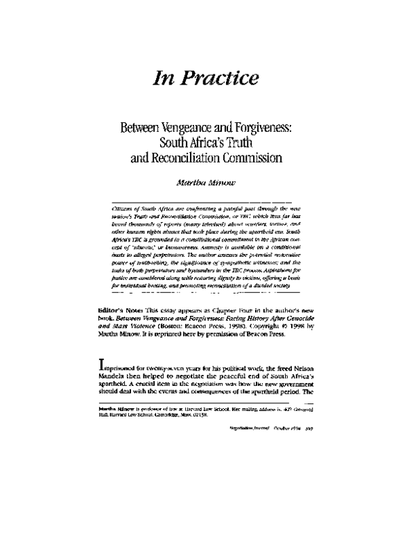 (PDF) Martha Minow, “Between Vengeance and Forgiveness: South Africa’s Truth and Reconciliation ...