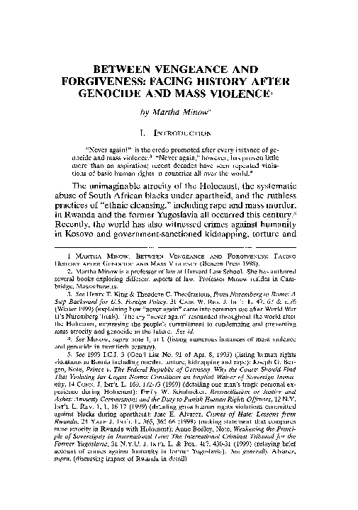 (PDF) Martha Minow, “Between Vengeance and Forgiveness: Facing History after Genocide and Mass ...