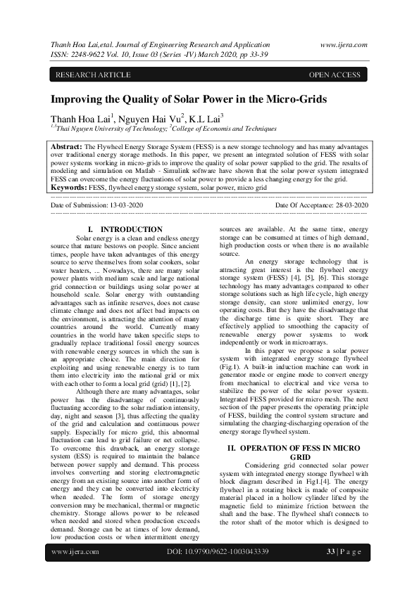 (PDF) Improving the Quality of Solar Power in the Micro-Grids | IJERA ...