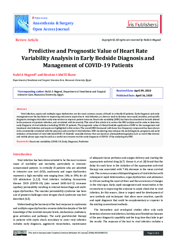 (PDF) Predictive and Prognostic Value of Heart Rate Variability ...