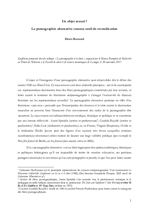Un objet sexuel ? La pornographie alternative comme outil de revendication