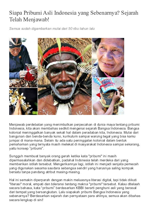 (DOC) Siapa Pribumi Asli Indonesia yang Sebenarnya
