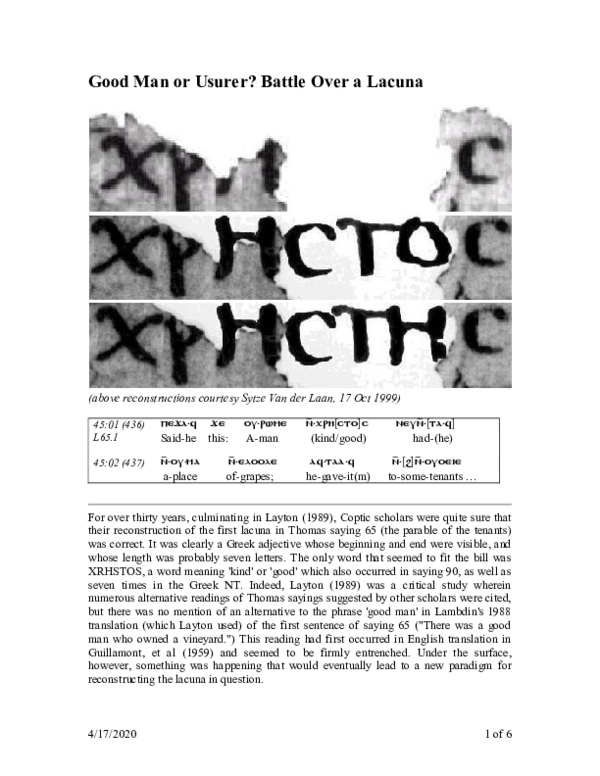 Pdf Good Man Or Usurer Battle Over A Lacuna Michael W Grondin Academia Edu