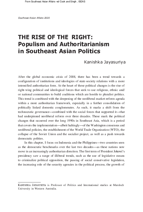 (PDF) THE RISE OF THE RIGHT: Populism and Authoritarianism in Southeast ...