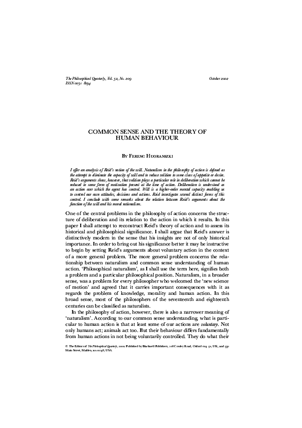 (PDF) COMMON SENSE AND THE THEORY OF HUMAN BEHAVIOUR