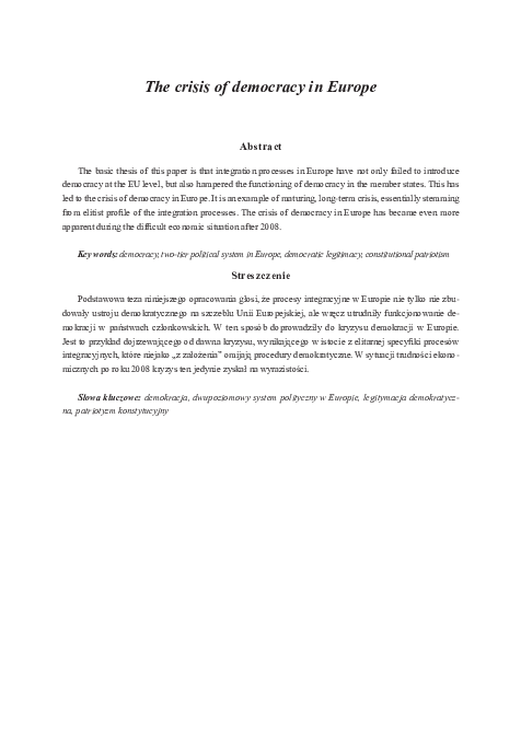 (PDF) Kryzys demokracji w Europie