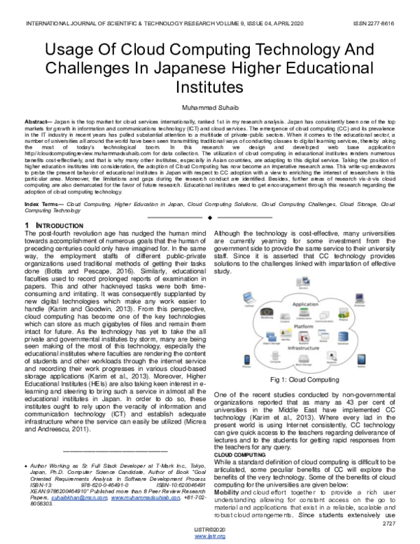(PDF) Usage Of Cloud Computing Technology And Challenges In Japanese ...
