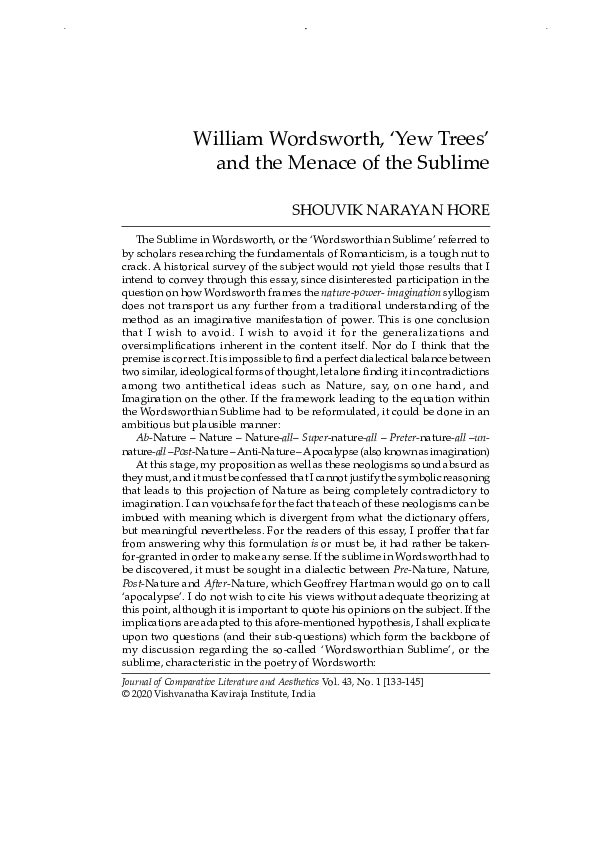 (PDF) William Wordsworth, 'YewTrees' and the Menace of the Sublime