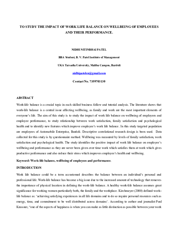 (DOC) work life balance of employees