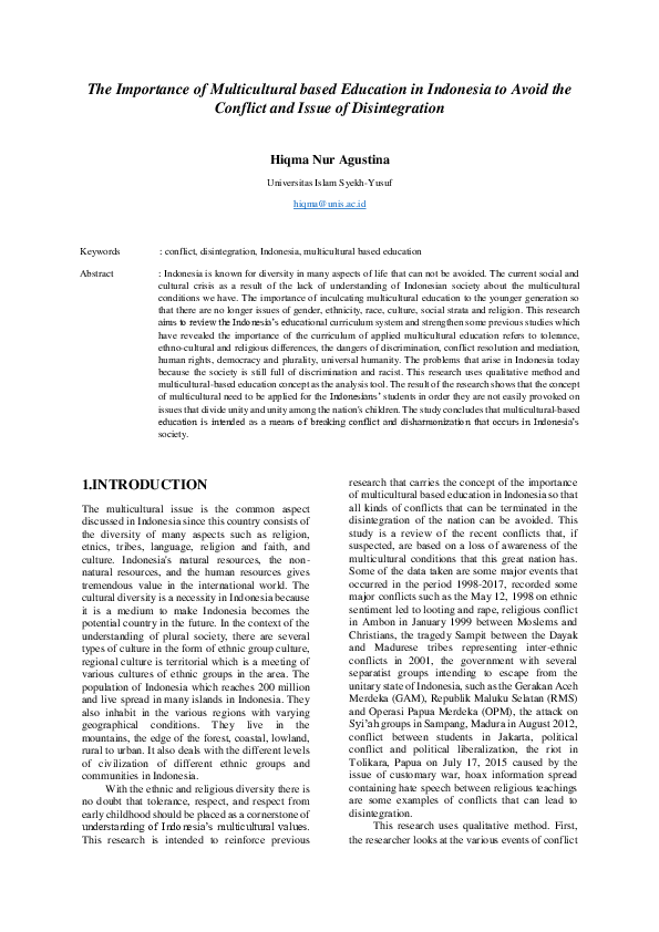 (PDF) The Importance of Multicultural based Education in Indonesia to ...