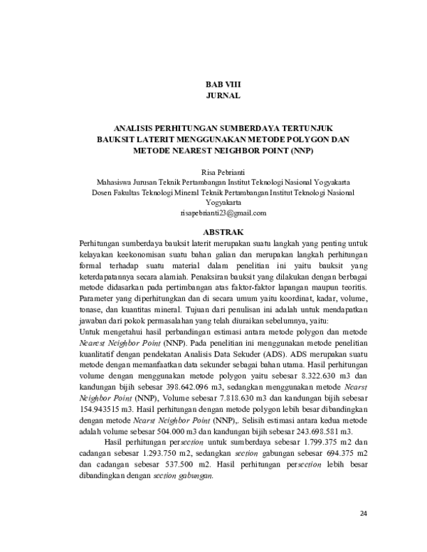 Doc Bab Viii Jurnal Analisis Perhitungan Sumberdaya Tertunjuk Bauksit