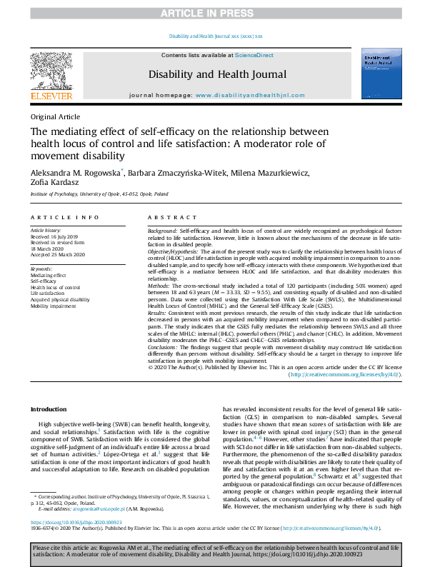 (PDF) The mediating effect of self-efficacy on the relationship between ...