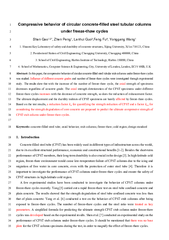 (PDF) Compressive behavior of circular concrete-filled steel tubular ...
