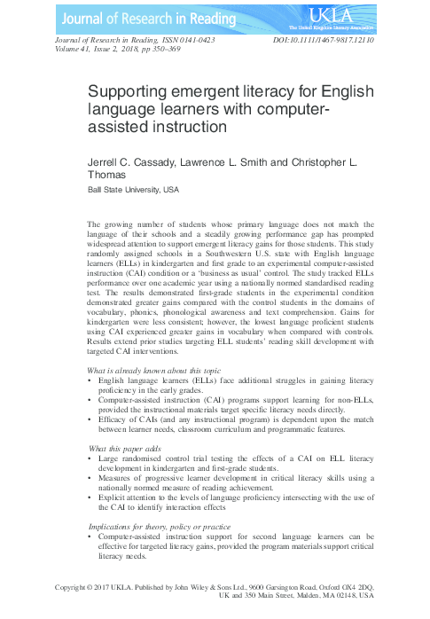 (PDF) Supporting emergent literacy for English language learners with ...